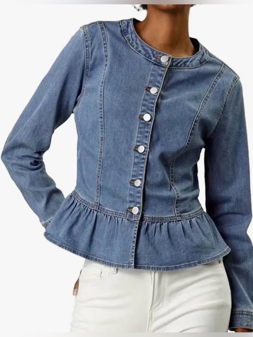 NWT Lecnicrove Long Sleeve ruffled denim jacket, medium